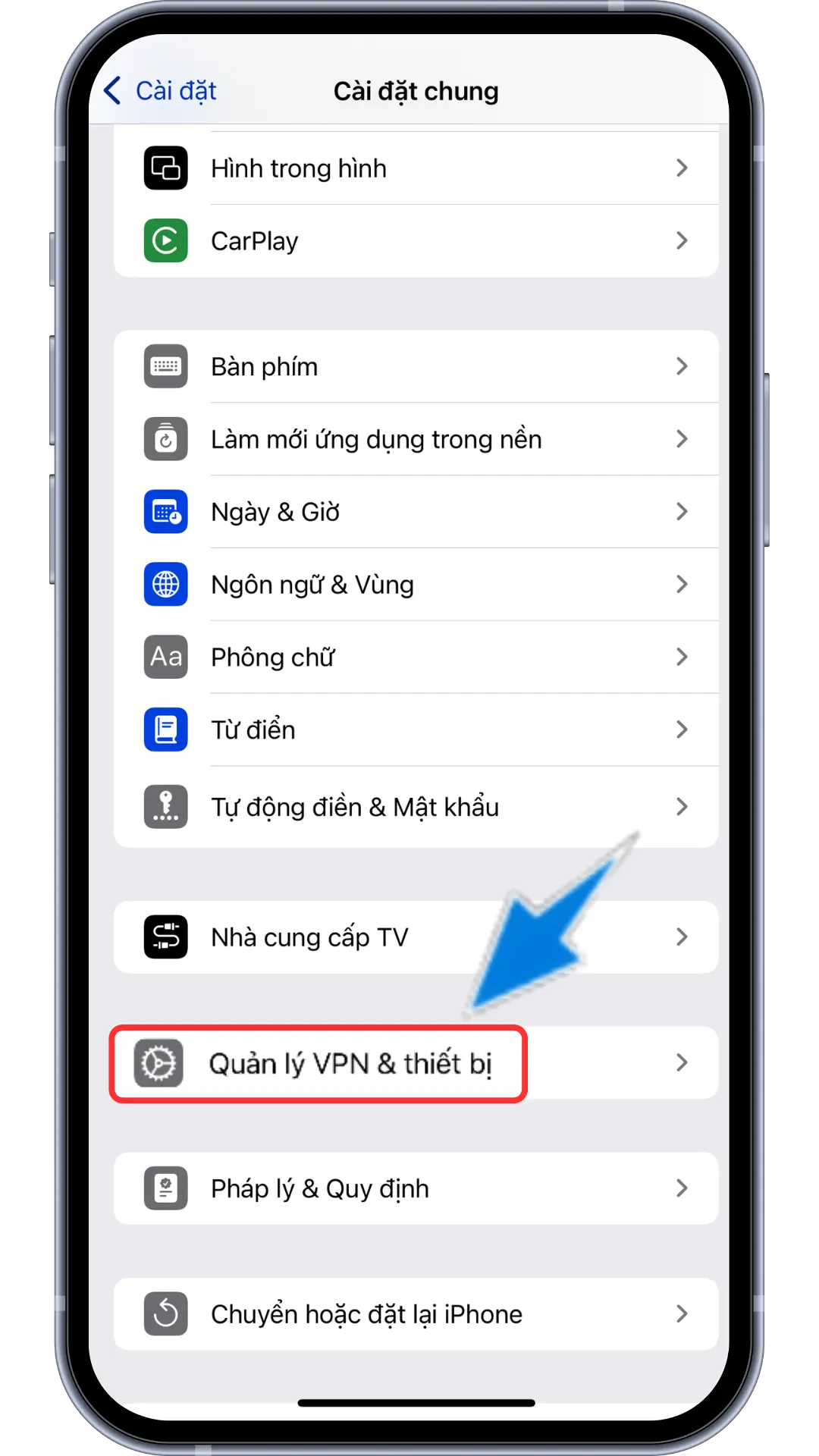 Bước 5 : Chọn Quản lý VPN và thiết bị